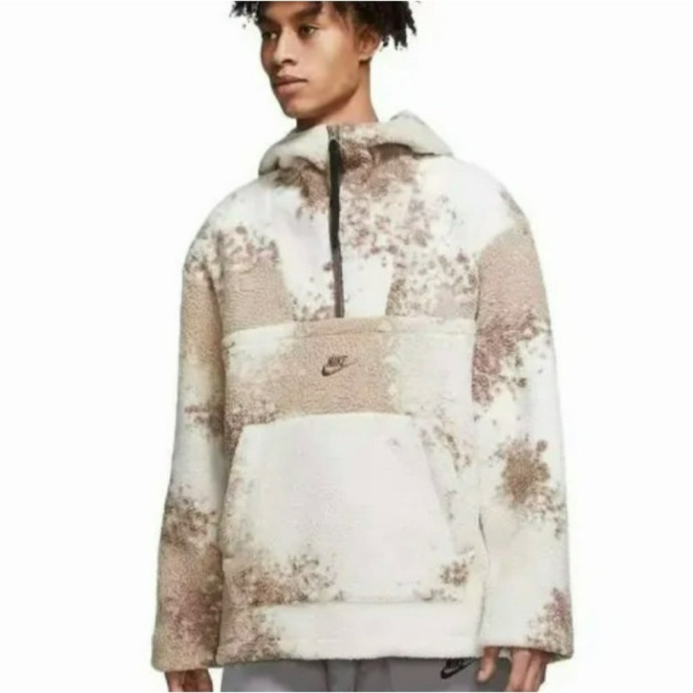 NEW NIKE MENS HOODIE 1/2 ZIP MEDIUM TALL BROWN CREAM SHERPA FLEECE dd5009-072